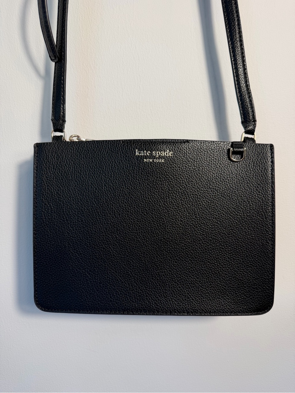 kate spade New York Black Pebbled Leather triple gusset Crossbody Bag adjustable